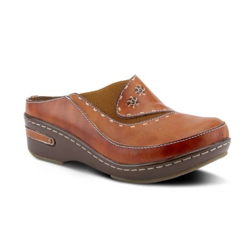 Spring Step L'Artiste Chino Clogs Mules Camel Brown EUR 38 US 7.5-8 Boho Wedge‎